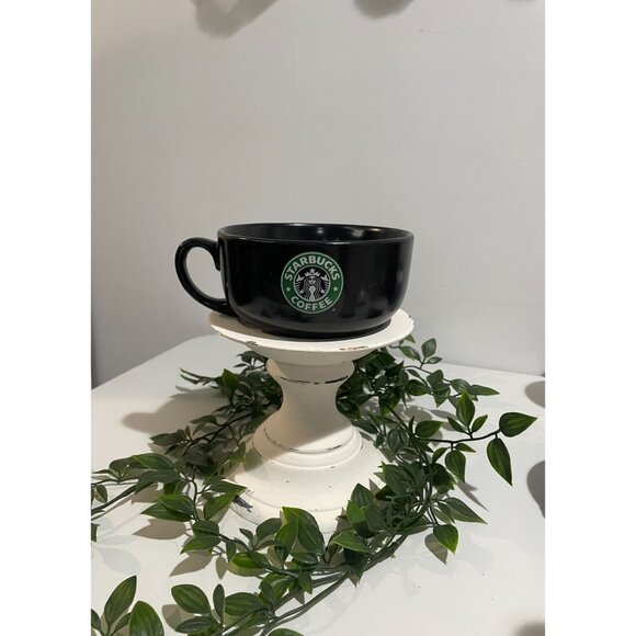 2008 Starbucks Mug Cup Soup Bowl 18 oz Large Black Dual Side Logo Opens - Picture 5 of 6